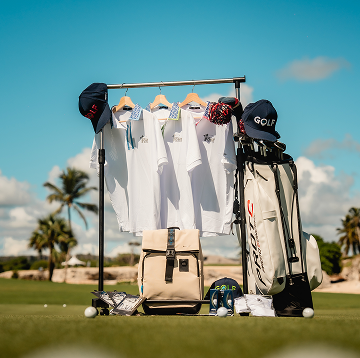 a white polo golf with beige background